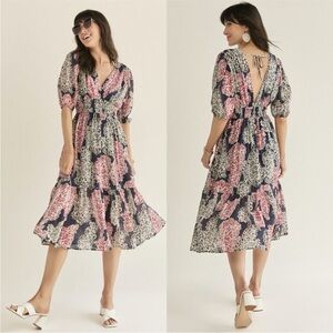 audrey parks Francesca's floral puff sleeve midi dress boho costal summer spring